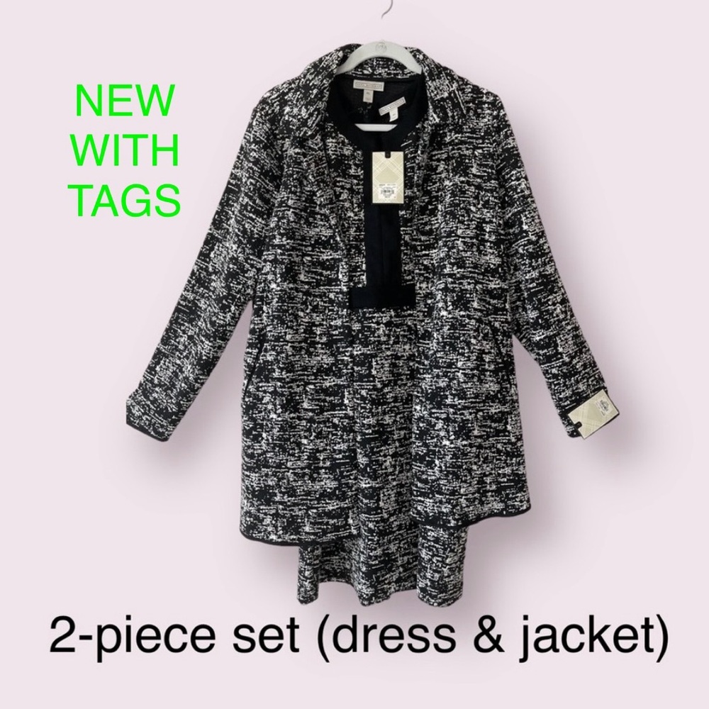 🆕 Dana Buchman marled pattern black/white sweater dress AND jacket *NWT*